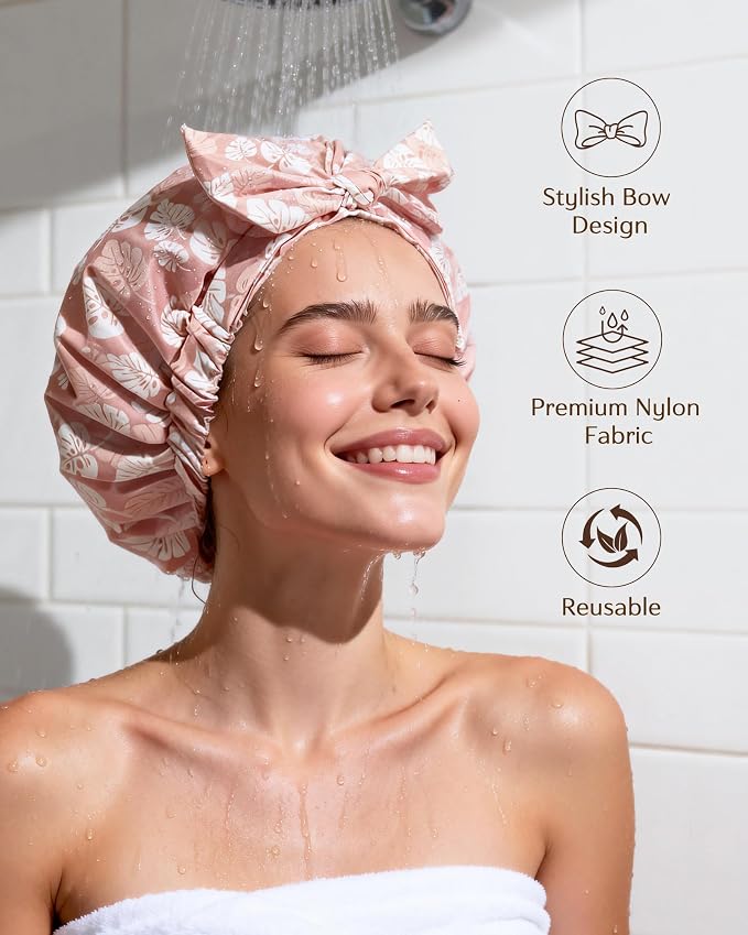Yanibest Shower Cap for Women Reusable Waterproof, Adjustable Hair Cap | Non-Slip, Durable & Cute Washable Bath Hair Hat