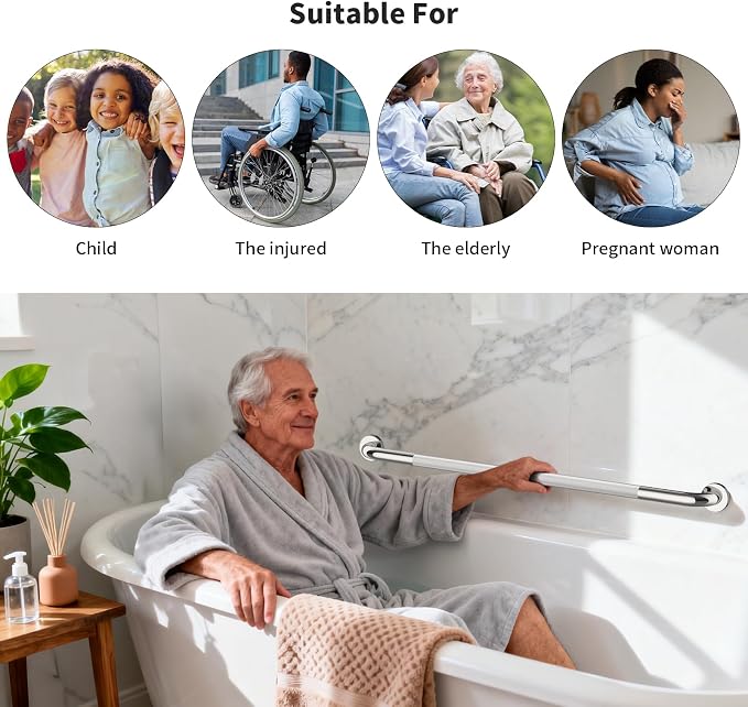 2 Pack 42 Inch Anti-Slip Grab Bar, ZUEXT Chrome Extra Long Stainless Steel Bathroom Safety Assist Handle w/Knurled Grip, Wall Mounted Support Rail for Bathtub, Shower, Toilet Seniors Handicap Safety