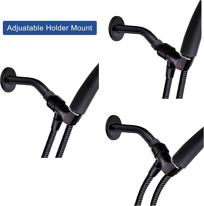 YOO.MEE Adjustable Shower Arm Bracket for Handheld Shower Head, 360° Swivel POM Ball Joint, Large Angle Adjustable Shower Holder, Oil Rubbed Bronze Finish