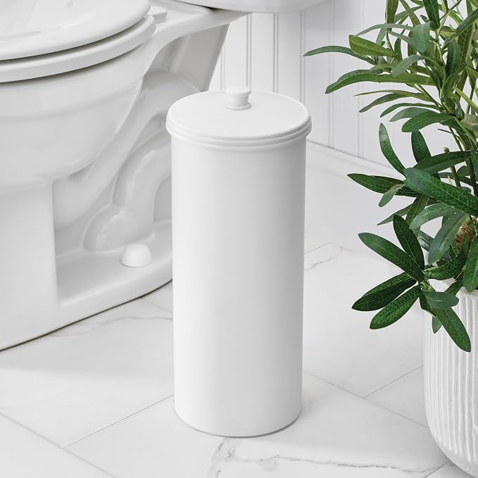 iDesign Freestanding Bathroom Toilet Paper Storage Holder, 2-Pack, White | With Lid, Holds 3 Extra Rolls