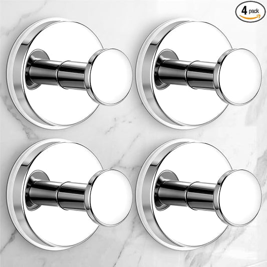 Large Suction Cup Hooks for Shower,Glass Window&Door,Mirror,Reusable Shower Hooks,No-Drill Removable Towel Hooks for Bathroom,4 Packs(Mirror Silver)
