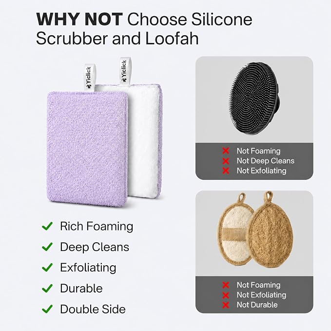 Exfoliating Body Scrubber (2 Pack), Body Scrubber Exfoliator, Exfoliating Sponge for Shower Bath, Shower Loofah Luffa Lufa with Handle for Men Women, Dead Skin Exfoliator for Body Scrub