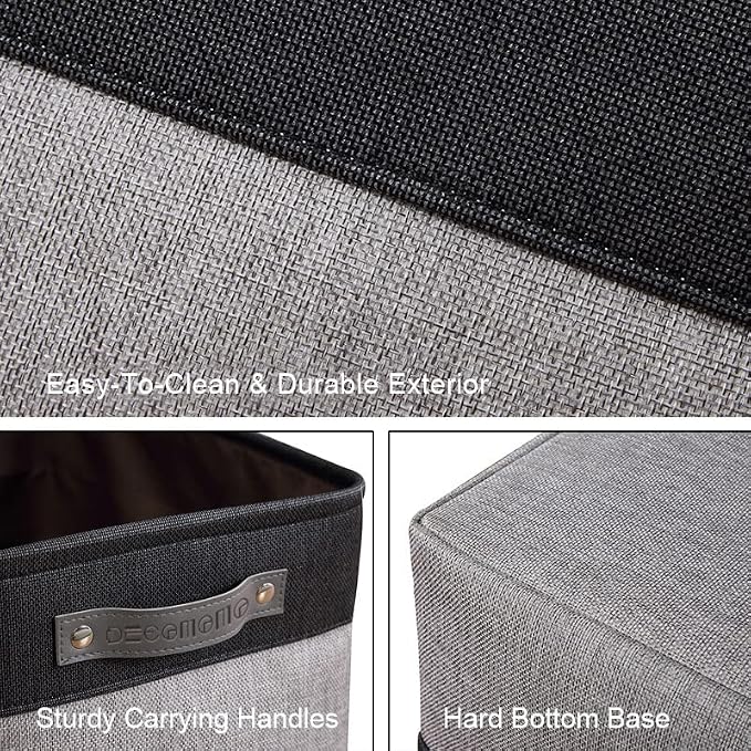 DECOMOMO Storage Bins, Large Fabric Storage Baskets for Shelves, Decorative Linen Closet Organizer, 15 x 11 x 9.5 inches (Grey & Black, 4 Pack)