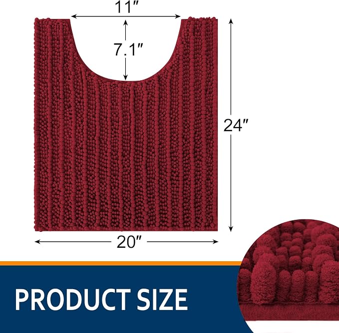 Smiry Bathroom Toilet Rugs U Shaped 24X20, Chenille Bath mats for Toilet | Red Extra Soft Absorbent Non Slip Rubber Backing Contour Bath Rugs for Toilet, Machine Washable Contoured Bath Mats