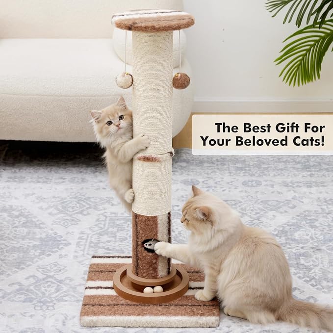 Cat Scratching Post,Heavy Duty Green Sisal Scratcher with Cat Toys | Protect Furniture,Modern Boho Cat Post,For Indoor Large Cats,Cat Ball Track