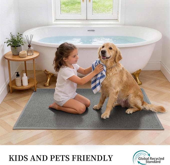 Dark Gray Bathroom Rugs with Toilet Rug, Quick Dry Thin Bath Mat Sets 2 Piece, Non Slip Absorbent Machine Washable, Bath Rugs for Tub Sink Home Decor (17"x24" + 17.5"x24" U-Shaped)
