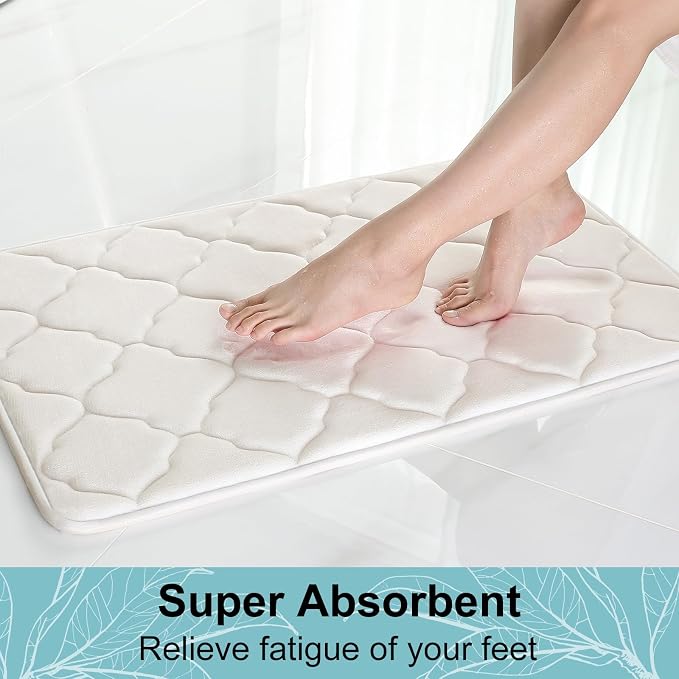 OLANLY Memory Foam Bath Mat Rug 40x32, Ultra Soft Bathroom Rugs, Ivory | Thick Absorbent Carpet, Non-Slip Backing, Machine Washable, for Bathroom Floor, Tub, Shower and Home Decor Accessories