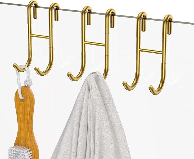 Shower Door Hooks (3-Pack), Towel Hooks for Bathroom Frameless Glass Door, Drill-Free Installation, Gold