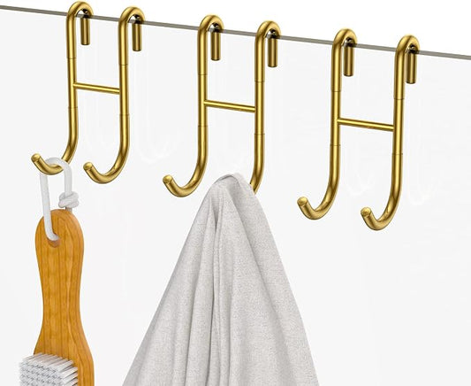 Shower Door Hooks (3-Pack), Towel Hooks for Bathroom Frameless Glass Door, Drill-Free Installation, Gold