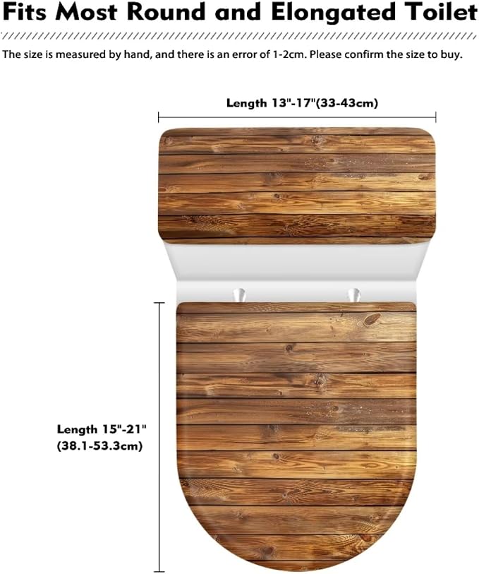 Brown Wooden Toilet Cover Lid Set 2 Pack Toilet Tank Cover Washable Bathroom Accessory Set Fits Most Round,Elongated and Oblong Lids
