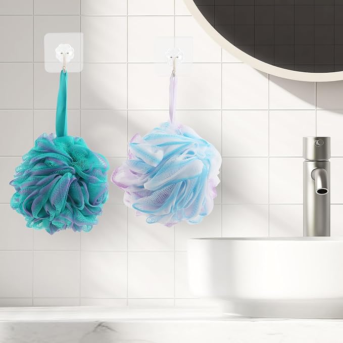 Loofah Sponge Shower Loofahs 4 Colors Bath Sponges Body Scrubbers | Mesh Balls 80g Luffa for Rich Lather Exfoliating Wash Back Scrubber Bathroom Men Women 4 Pack Cleaning Bathing Accessories