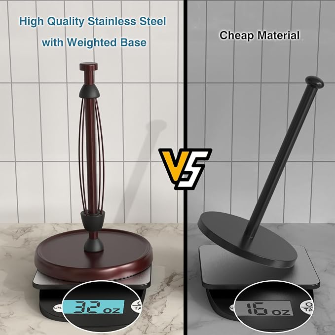 Oil Rubbed Bronze Paper Towel Holder Countertop, Bronze Kitchen Accessories Decor, Stainless Steel, Paper Towel Roll Holder Stand with Ratchet Mechanism for Kitchen Bathroom Farmhouse Essentials