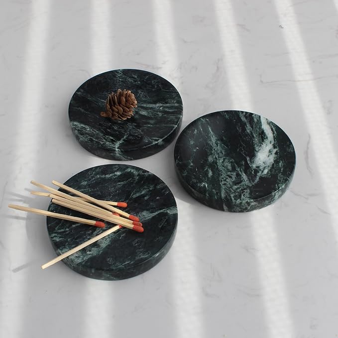 Natural Verde Alpi Green Marble Soap Dish, Round Small Jewelry Dish, Sponge Holder for Bathroom, Kitchen