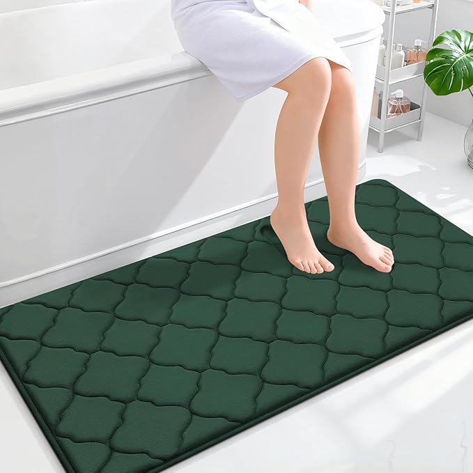 OLANLY Memory Foam Bath Mat Rug 47x24, Ultra Soft Bathroom Rugs, Dark Green | Thick Absorbent Carpet, Non-Slip Backing, Machine Washable, for Bathroom Floor, Tub, Shower and Home Decor Accessories
