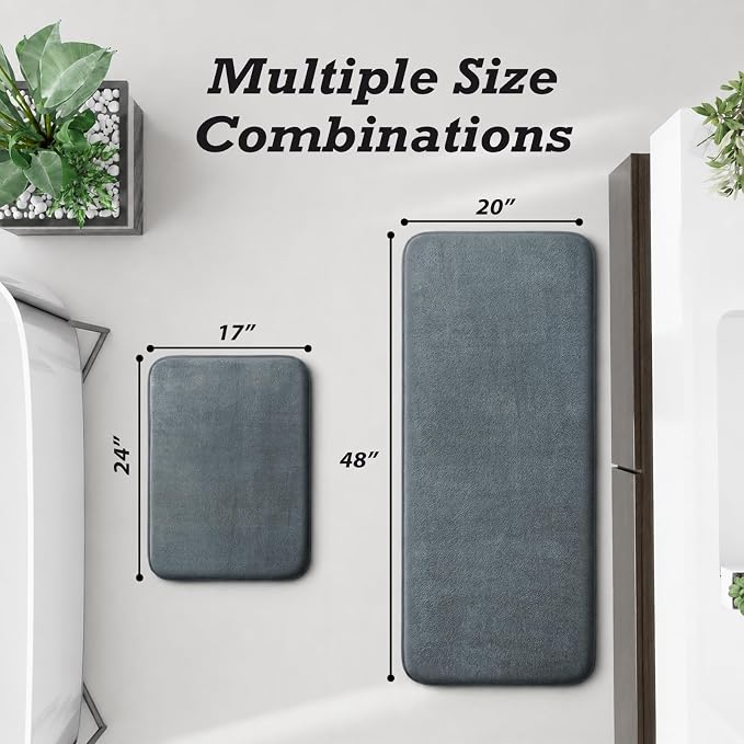 Bathroom Rugs Sets 2 Piece, Non-Slip & Quick Dry Bath Mat Set, Ultra Soft Velvet Bath Rugs for Bathroom, Toilet and Shower Floor, Grey