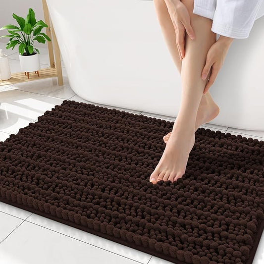 Smiry Bathroom Rugs 34X21, Extra Soft Rubber Backing Chenille Bath Mats | Brown Machine Washable Non Slip Quick Dry Bath Mats for Bathroom Floor, Tub, Shower, Home Decor Accessories