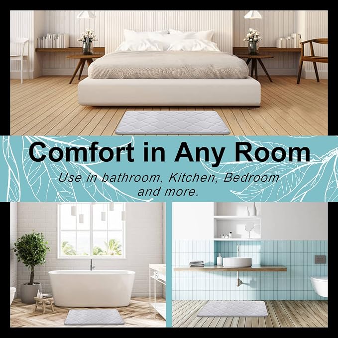 OLANLY Memory Foam Bath Mat Rug 70x24, Ultra Soft Bathroom Rugs, White | Thick Absorbent Carpet, Non-Slip Backing, Machine Washable, for Bathroom Floor, Tub, Shower and Home Decor Accessories