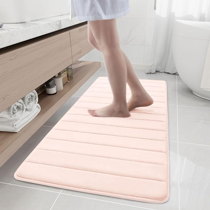 Buganda Memory Foam Bath Mat 55 x 24, Ultra Soft Absorbent Bathroom Rugs | Pink, Machine Washable Quick Dry Bath Mats for Bathroom Floor, Shower and Tub, Home Decor Accessories