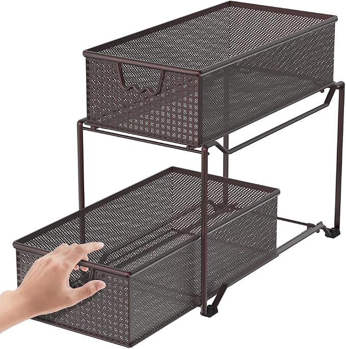 Deco Brothers 2 Tier Bathroom Storage Organizer with Pull-Out Drawer, Bronze