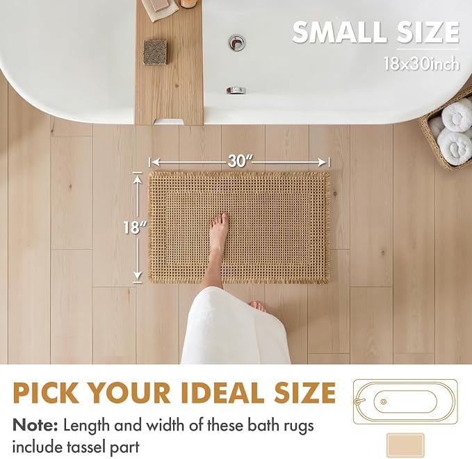 MIULEE Set of 2 Waffle Bathroom Rugs Bordered Bath Mat Brown 18x30 Inch | Non Slip, Super Absorbent, Washable, Ultra Soft, Rubber Backed Bath Rugs for Bathroom Floor Tub and Shower, Boho Decor