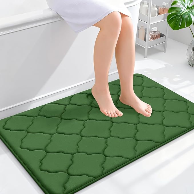 OLANLY Memory Foam Bath Mat Rug 36x24, Soft Bathroom Rugs, Olive Green | Thick Absorbent Carpet, Non-Slip Backing, Machine Washable, for Bathroom Floor, Tub, Shower and Home Decor Accessories