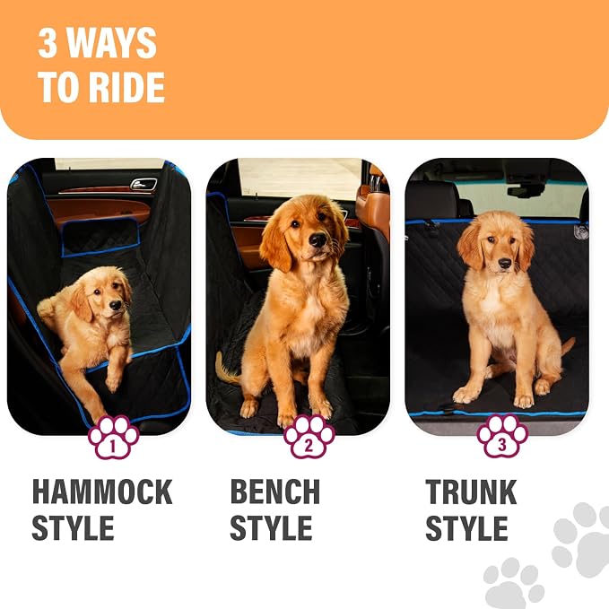 Blue XL Dog Car Hammock Back Seat Cover, Waterproof Backseat Cover Protector for Truck Bench Rear of Sedans or SUVs, Essential Pet Supplies Vacuum or Wipe Clean, Machine Washable
