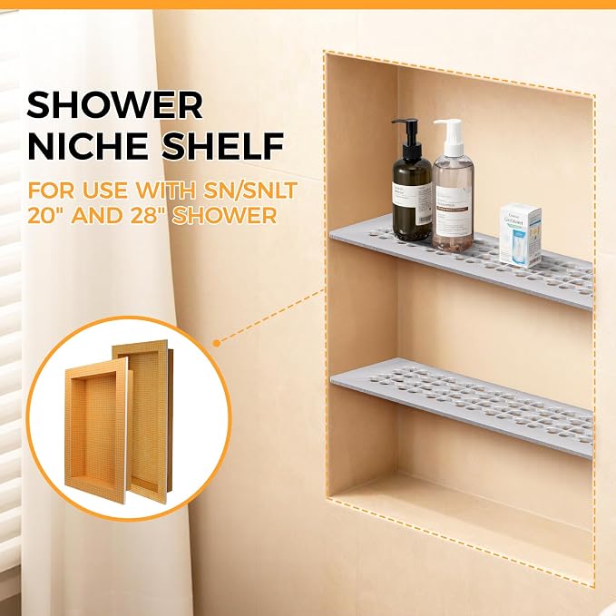 Shower Niche Shelf Fit for Schluter Prefabricated Kerdi Board SN/-SNLT, 4mm Thick, Love Clover Design, Brushed Finish, 304 Stainless Steel Material, Ideal for Use in Tiled Wall Applications