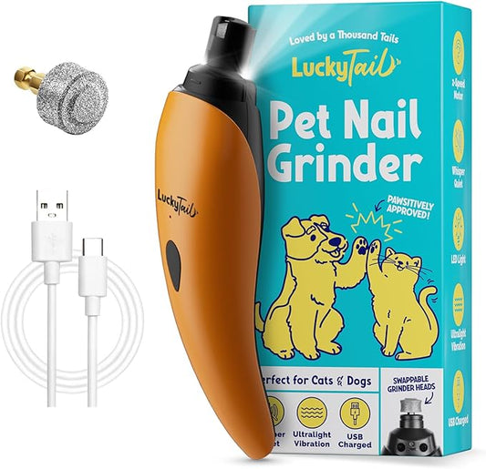 Pet Nail Grinder for Dogs and Cats - Super Quiet and Low Vibration Electric Dog Nail Grinder with 2 LED Lights - USB Rechargeable and Cordless - 2 Speeds - Small to Large Pets - Orange
