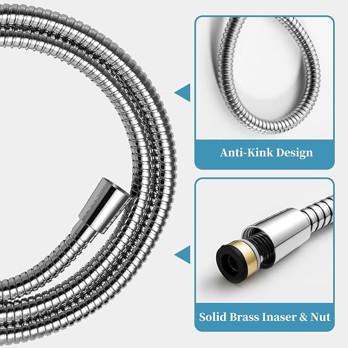 OFFO Shower Slide Bar Combo, Adjustable 27 in Slide Bar with 6-Mode High Pressure Handheld Shower Head and 60 in Stainless Steel Hose, Screw Wall Mounted, Chrome