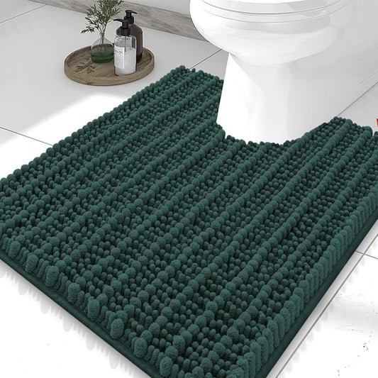 Smiry Bathroom Toilet Rugs U Shaped 24X20, Chenille Bath mats for Toilet | Green Extra Soft Absorbent Non Slip Rubber Backing Contour Bath Rugs for Toilet, Machine Washable Contoured Bath Mats