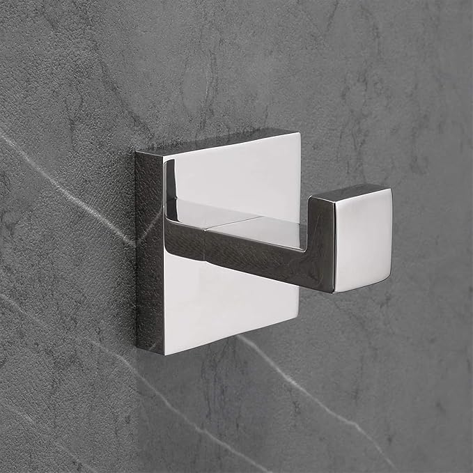 Nolimas Towel Hook Stainless Steel Bathroom Rustproof Clothes Towel Coat Hook Wall Mounted Square Toilet Kitchen, Heavy Duty Door Hanger, 1 Pack, Chrome Polished