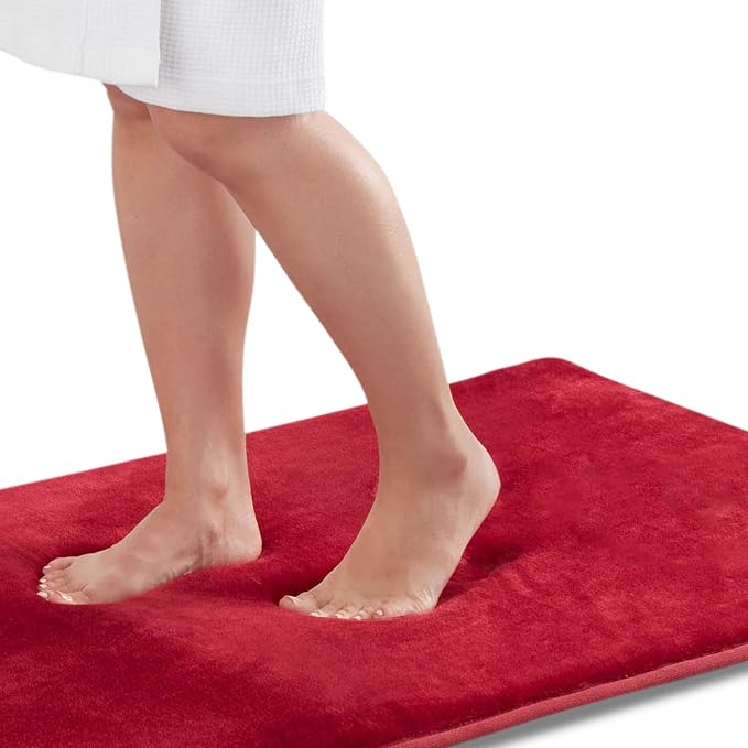 Memory Foam Bath Mat Non Slip Absorbent Super Cozy Velvet Bathroom Rug Carpet (72 inches X 24 inches, Red)