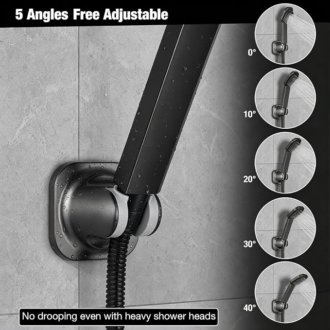 Handheld Shower Head Holder - 5 Positions Adjustable - Slide to Fit - Adhesive Mount with Screw Option, Bathroom Wall Mount Shower Hose Holder (Gun Metal)