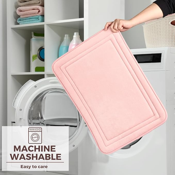 Light Pink Bathroom Rugs Memory Foam Bath Toilet Contour Mat Set 2 Piece | Non Slip Washable Floor Mats U-Shaped Toilet Rug Soft Absorbent Plush Microfiber Shower Tub Bathmat Gray,32"x20"+24"x20"