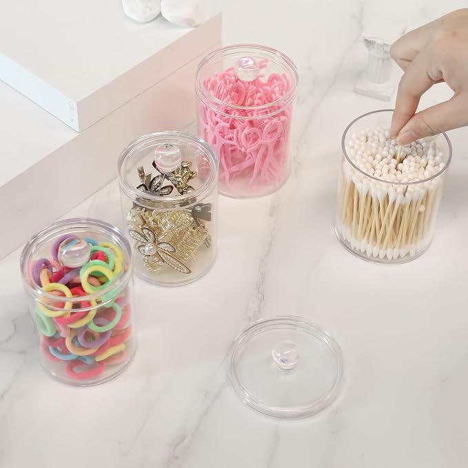 4 Pack Acrylic Qtip Holder Dispenser,Canisters Apothecary Jar Set,10,12oz