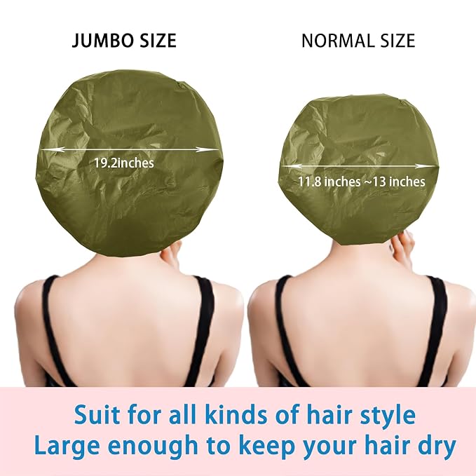 Super Jumbo Shower Cap for Women, 2 PCS Waterproof Hair Caps for Locs | Extra Large, Double Side Reusable PEVA Bath Cap, Washable, Holds Long Thick Twist Braid - Black+Green