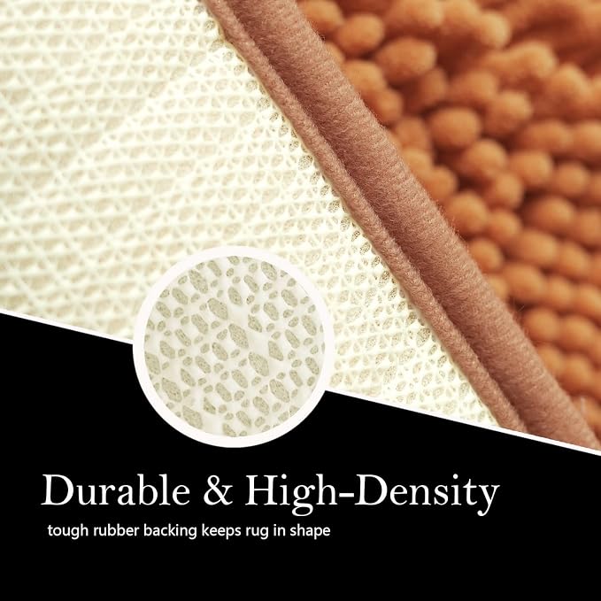 Bathroom Rugs Chenille Bath mat 3 Piece Set, Super Absorbent, Strong PVC Non Slip Backing, Bath mats for Bathroom, Plush Shaggy, Thick, Machine Washable, Bathtub, Toilet, Champagne