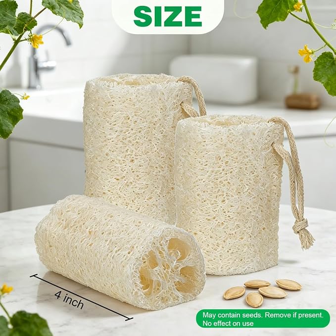 Natural Loofah Sponge, Organic Luffa Body Scrubber Bath Exfoliating, 4 inch | Organic Loofa Pack, Lufas Luffa Plant-Based, For Men & Women Skin Care, Bath Shower Cleaning, Natural Sponges for Dishes