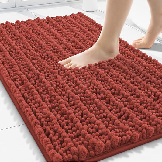 Smiry Bathroom Rugs 30X20, Extra Soft Rubber Backing Chenille Bath Mats | Maple Red Machine Washable Non Slip Quick Dry Bath Mats for Bathroom Floor, Tub, Shower, Home Decor Accessories