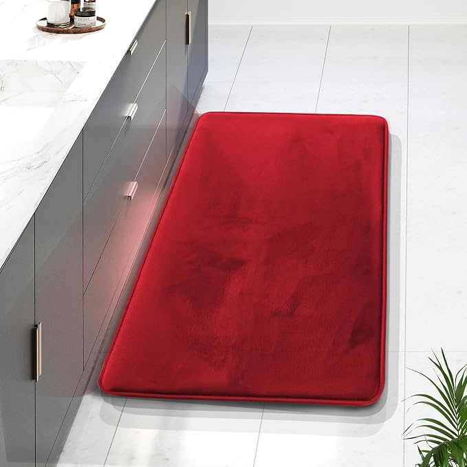 Clara Clark Bathroom Rugs, Velvet Memory Foam Bath Mat, Non-Slip Bath Rugs, Machine Wash, Dries Quickly, Ultra Soft Plush Bath Mats for Bathroom, 24 x 36, Red
