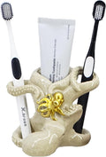5-inch Gold Octopus Toothbrush Holder - Resin Bathroom Organizer with Mother & Baby Design, Nautical Theme Decor & Suction Cup Base