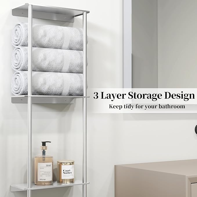 Towel Racks for Bathroom, 3 Tier Towel Rack with Shelf and Towel Bar, Wall Mounted Towel Rack, Towel Storage and Organizer - Brushed Nickel