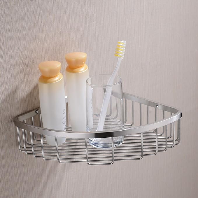 304 Stainless Steel Shower Caddy Corner Basket Shelf Bathroom Organizer Wall Mounted Storage, Brushed Nickel