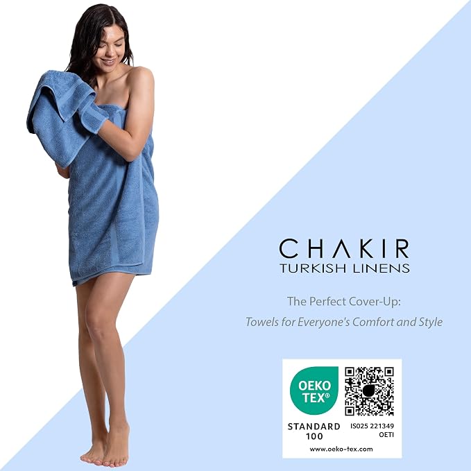Chakir Turkish Linens, 100% Cotton Premium Quality Turkish Bath Sheets (35''x70'' Large Bath Sheet Towels - Wedgewood) | 100% cotton bath sheets, 35x70 oversized, OEKO-TEX certified, soft plush and absorbent