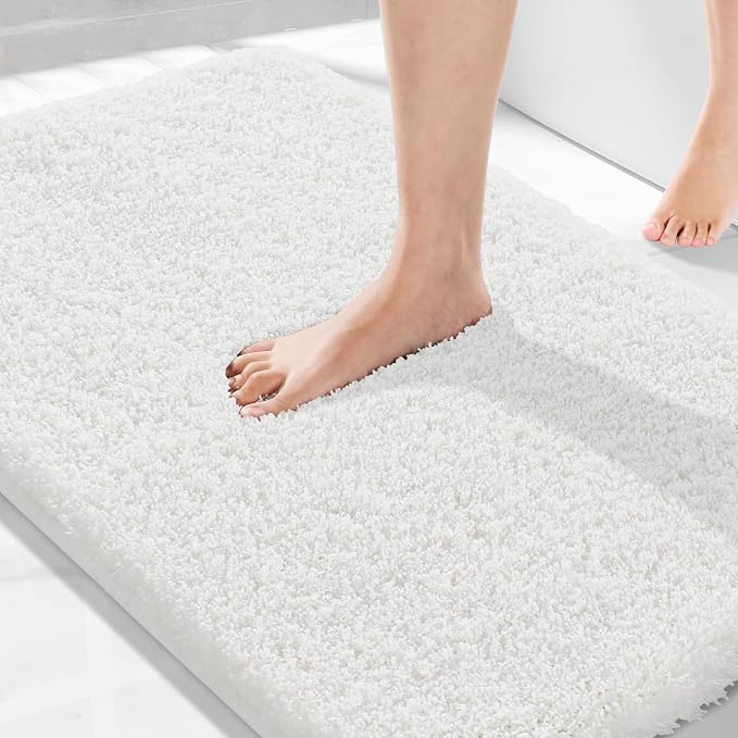 Yimobra Bathroom Rugs Non Slip Washable 36X24, Ultra Soft and Water Absorbent Bath Mats, Plush Fluffy Shower Mat Outside, Luxury Microfiber Thick Carpet Matts for Bathroom Floor/Tub, Off White