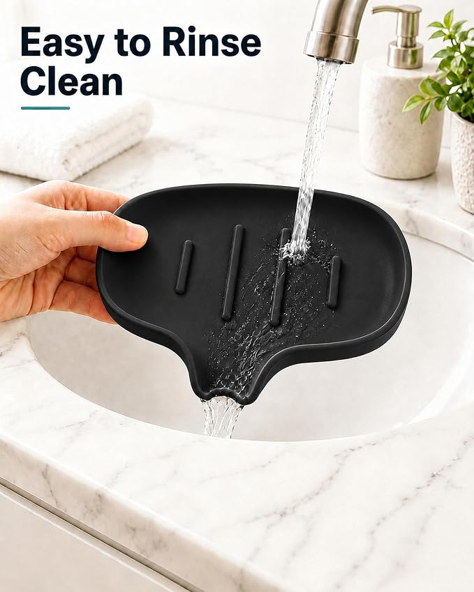 AIMAIAIMAI 3 Pack Soap Dish, Soap Dishes for Bathroom, Shower, Silicone Soap Bar Holder, Soap Tray for Kitchen, BPA-Free, Dishwasher Safe (Black)