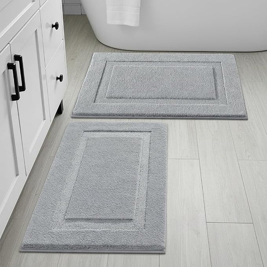 SHACOS Soft Microfiber Light Grey Bathroom Rugs Sets 2 Pieces 32x20 inch | Absorbent Plush Bath Rugs, Non Slip Washable Shaggy Bath Mats, Fluffy Bathroom Runner Floor Mats Shower Rug