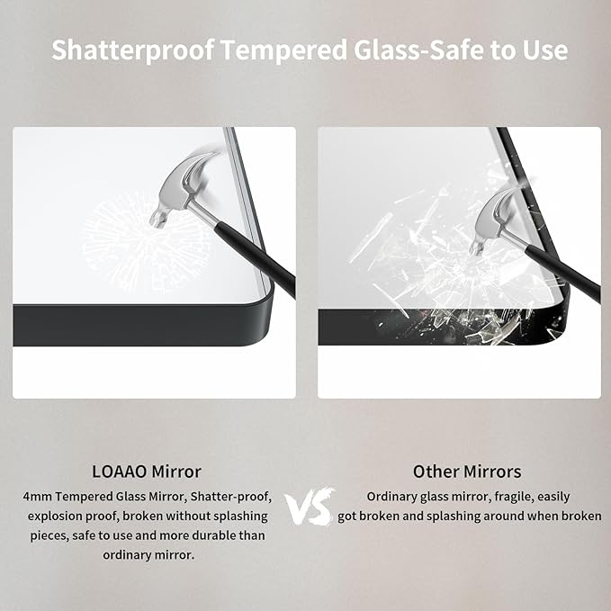 LOAAO 60X40 Inch Black Metal Framed Bathroom Mirror | Matte Black Bathroom Vanity Mirror, Rounded Rectangle, Anti-Rust, Tempered Glass, Hangs Horizontally or Vertically