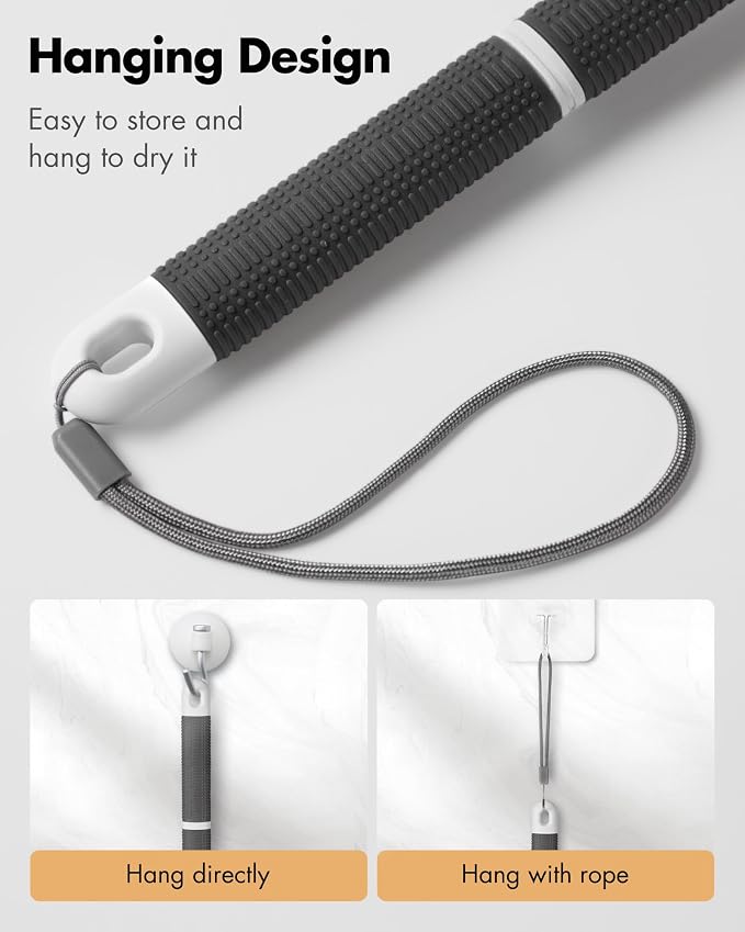 Back Scrubber Anti Slip for Shower: 18.1'' Long Handle Bath Brush with Stiff and Soft Bristles Body Exfoliator Wet or Dry Brushing for Women, Men, Elderly (Charcoal Gray)