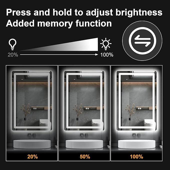 TRAHOME LED Bathroom Vanity Mirror with Lights, 20"x30" Lighted Wall Mirror | Front and Backlit, Anti Fog, Dimmable 3 Color Lighting, Memory Function, Shatterproof Glass, Plug in or Hardwired